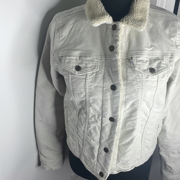 Levi’s Cream Denim Fleece Lined Jacket Size M - Picture 3 of 11